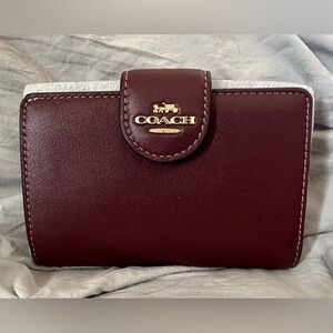 Coach Merlot/Gold Medium Corner Zip Wallet NWT